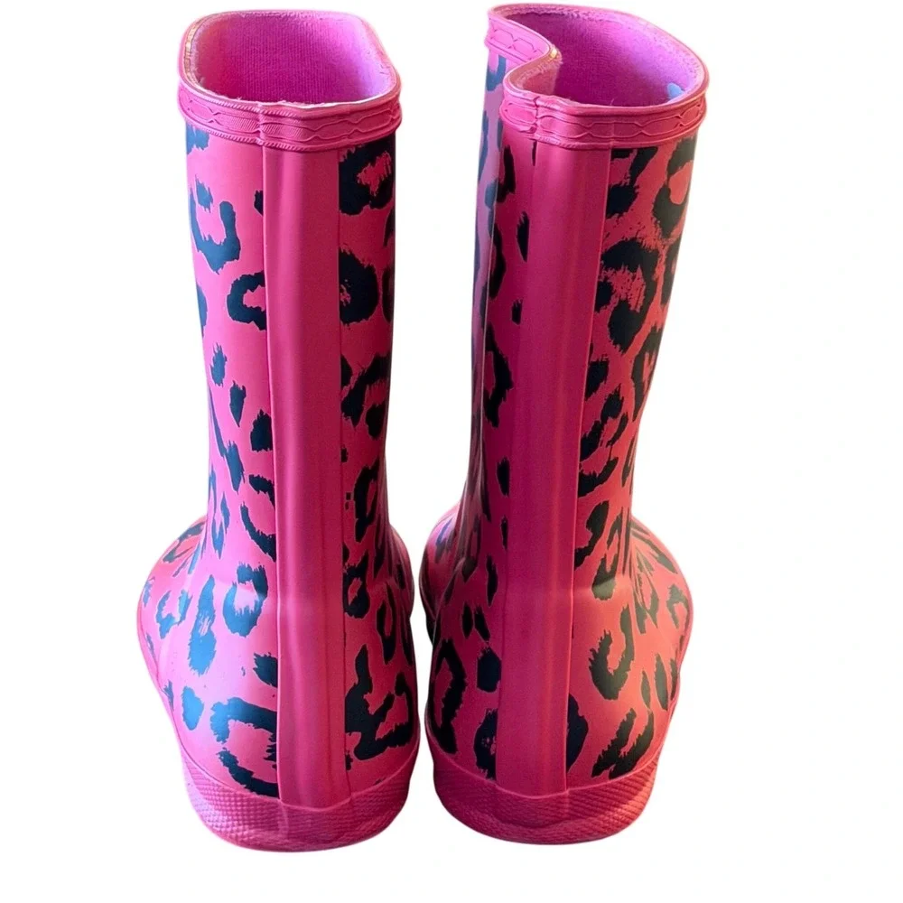 Hunter First Classic Rain Boots Kids Girls 4 Pink Leopard Hybrid Print Adventure